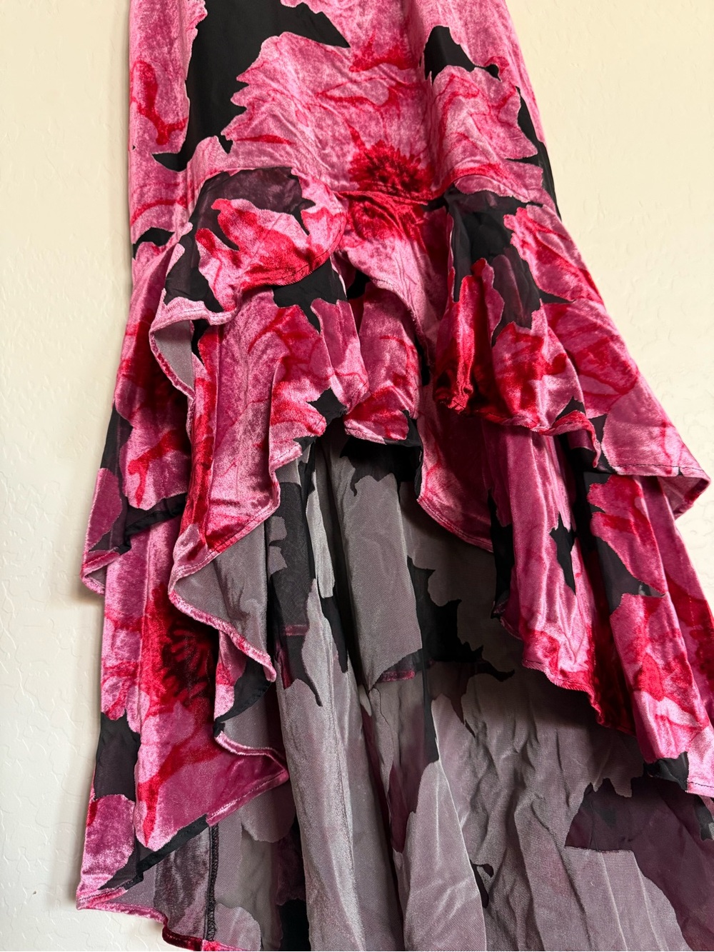 HUTCH Royce Floral Velvet Burnout Hi-Lo Slip Dress - 2 - Picture 11 of 15